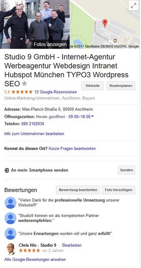 Beispiel MyBusiness-Eintrag Google